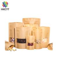 Low MOQ Ready To Ship Waterproof Stand Up Kraft Paper Ziplock Window Packaging Bags for Snack,Dried Fruit,Beans,Rice,Underwear