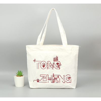 Zippered Casual White Canvas Toter Bag, Gift Handbags Custom For Ladies canvas bag