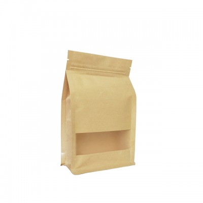 18*28+8 cm Customized 500g brown kraft paper green coffee beab plastic bag/Laminated side gusset packaging bag with window