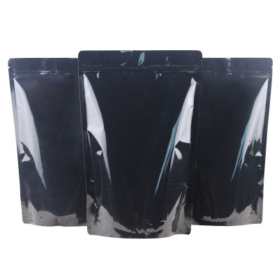 black glossy surface resealable snack dried fruit glossy aluminum heat seal foil lined bag